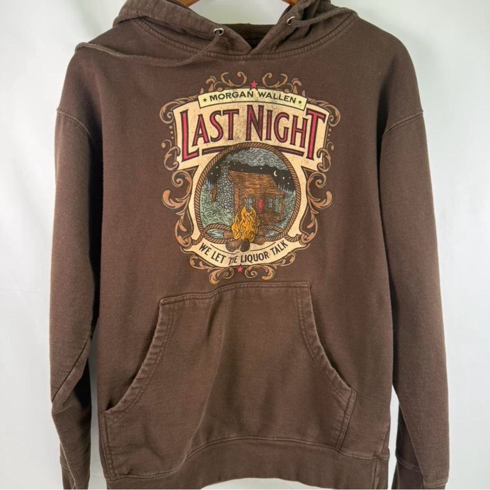 Morgan Wallen Brown Medium Hoodie Sweatshirt Last Night Concert